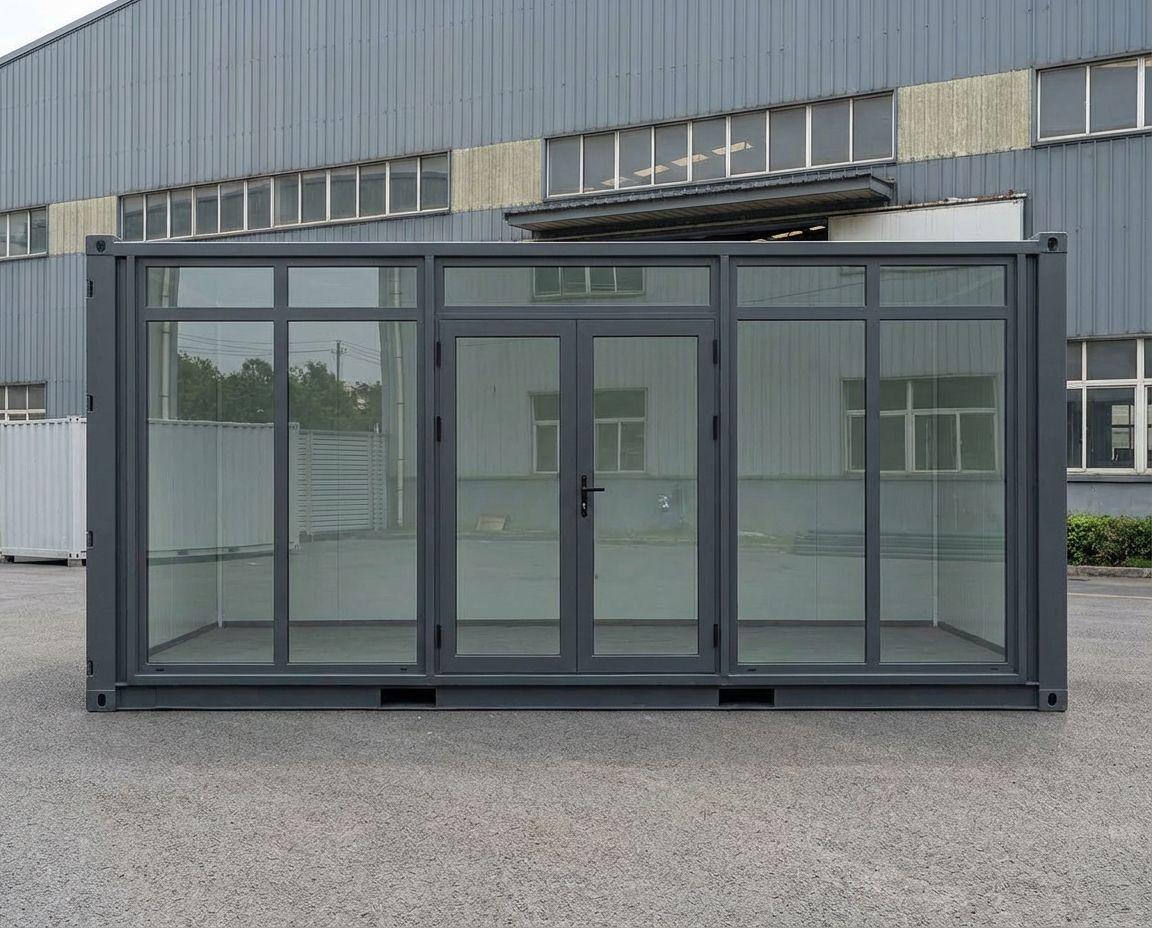 EX-102 – Modularer Bürocontainer 2,40 × 6,00 m | Helles Büro-Modul mit Glasfront